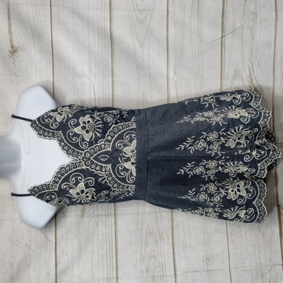 Simplee Embroidered Romper, Denim Blue Colored 100% Cotton Size Small - Picture 1 of 10